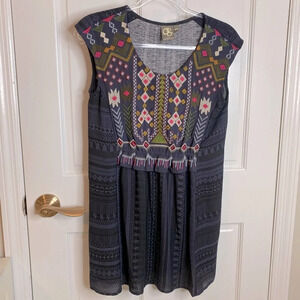 Anthropologie One September Barranco Embroidered  Navy Bohemian Blouse Tunic XXS